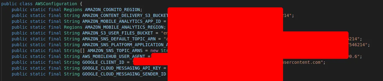 Cloud Resources Keys — Contents of the Constants.java file