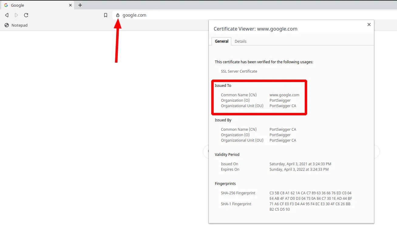 Certificate Organization : PortSwigger