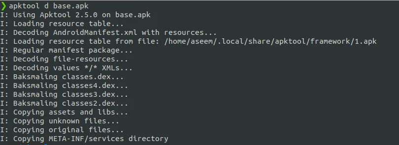 apktool decompiling the base.apk