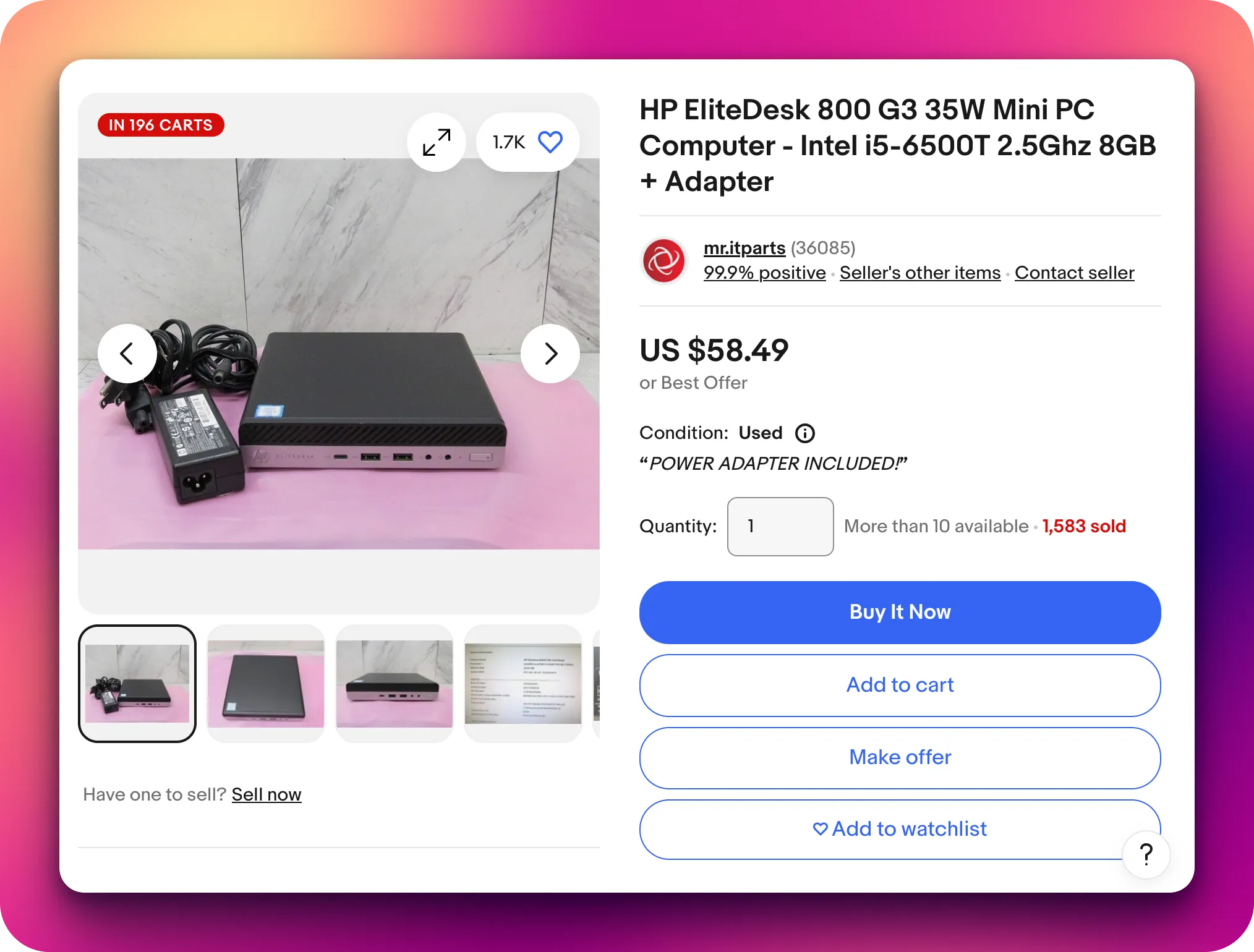 One of the decent and cheap used enterprise minipc available on ebay costs US $58.49 HP EliteDesk 800 G3 35W Mini PC Computer - Intel i5-6500T 2.5Ghz 8GB + Adapter
