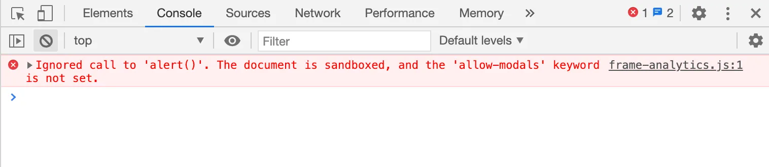 allow-modals not set on sandboxed iframe "allow-modals not set"