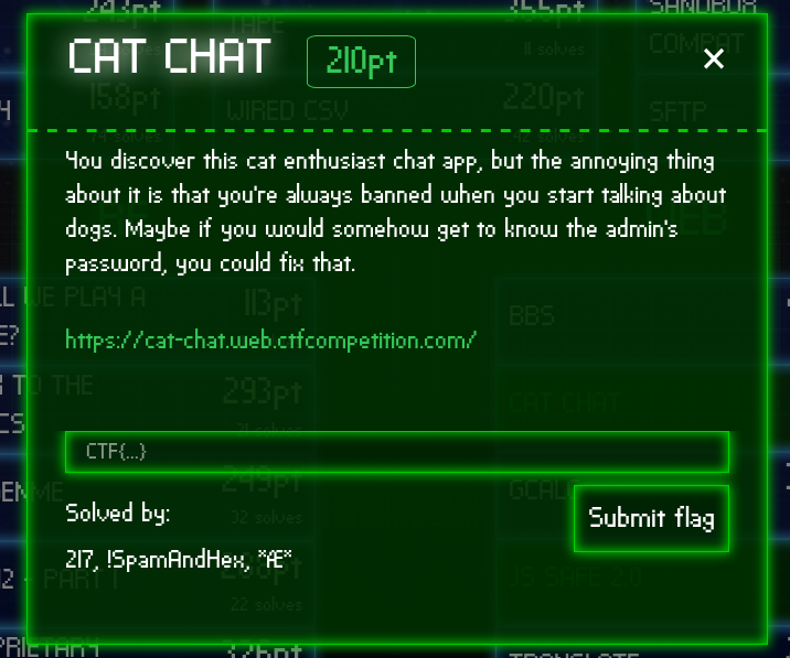 Cat Chat Google-CTF '18 Writeup